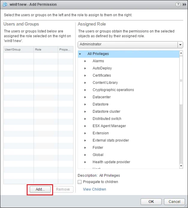 VMware vSphere Web Client - Add User