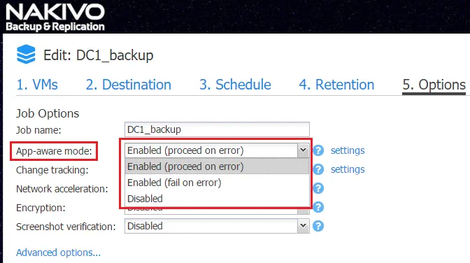 Application-aware backup