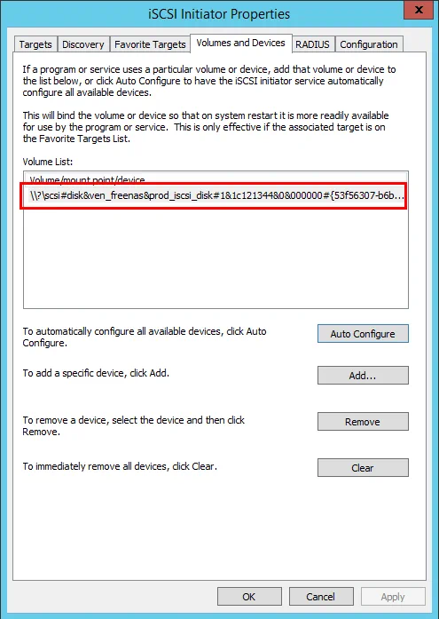 The available volumes and devices are found