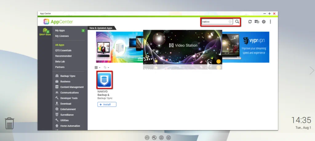 NAKIVO Backup & Replication está instalado en su almacenamiento en red QNAP.