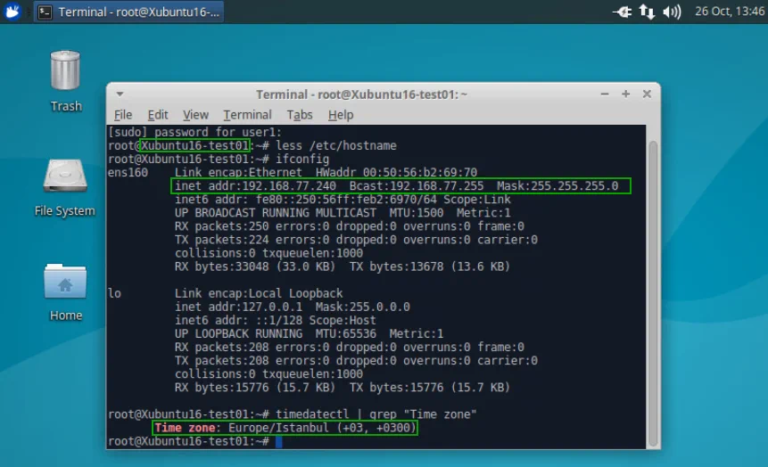 Comprobación de los ajustes que se aplicaron a una VM con Linux después de utilizar la especificación de personalización del SO invitado.