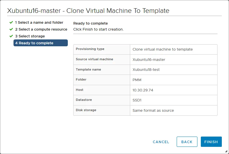 Comprobación del resumen para la creación de plantillas de máquinas virtuales