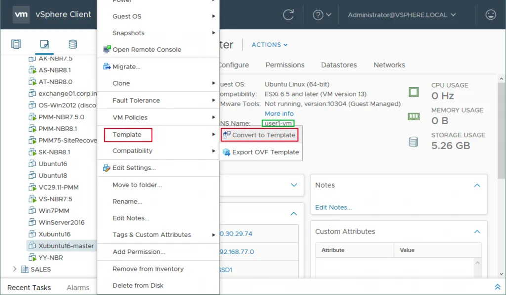 Conversión de una VM en una plantilla con vSphere Web Client