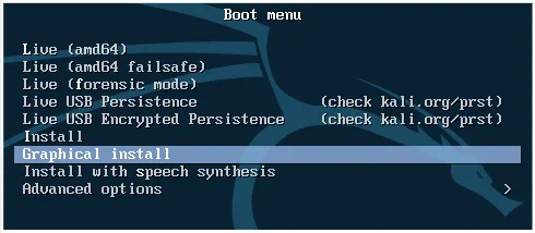 Cómo instalar Kali Linux en VMware: Un menú de arranque del instalador de Kali Linux