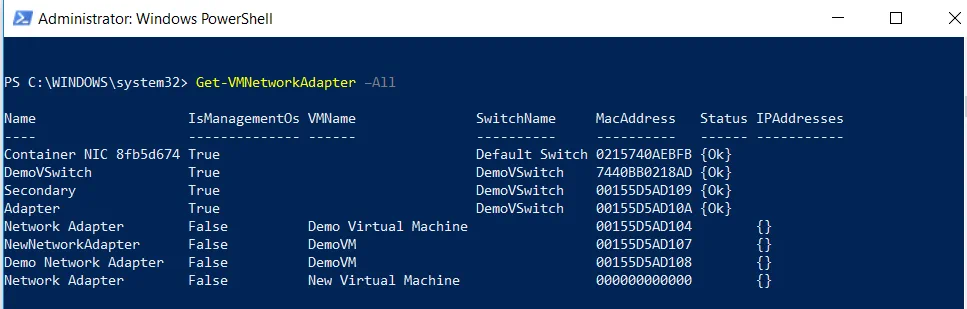 Obtener todos los adaptadores de red Hyper-V en PowerShell