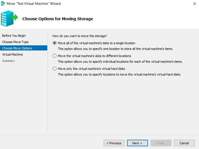 Asistente de movimiento en Hyper-V Manager