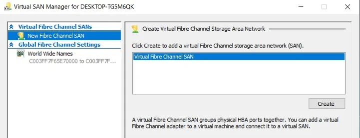 Virtual SAN Manager en Hyper-V Manager