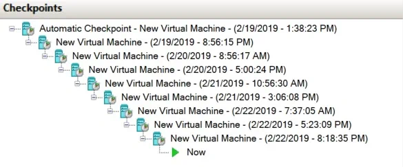 Varias instantáneas de Hyper-V pueden formar un árbol de instantáneas