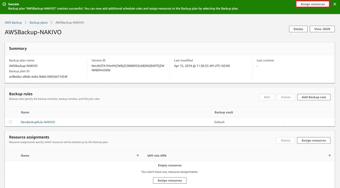 New Backup Plan in AWS EC2 Backup