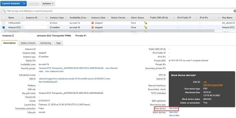 Selecting Root Device in AWS EC2 Backup