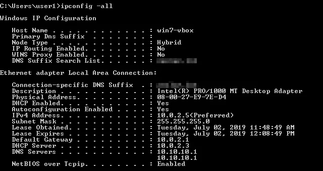 A Windows 7 VM is configured to work in the NAT Network mode