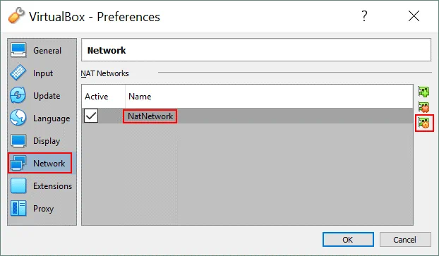 Global VirtualBox network settings – editing the settings of the NAT Network