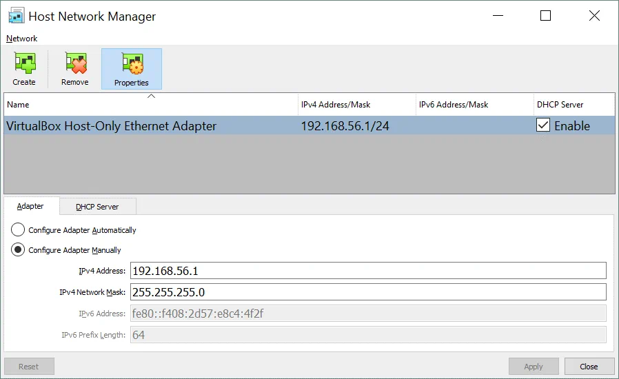 VirtualBox network settings - configuring the Host-Only network