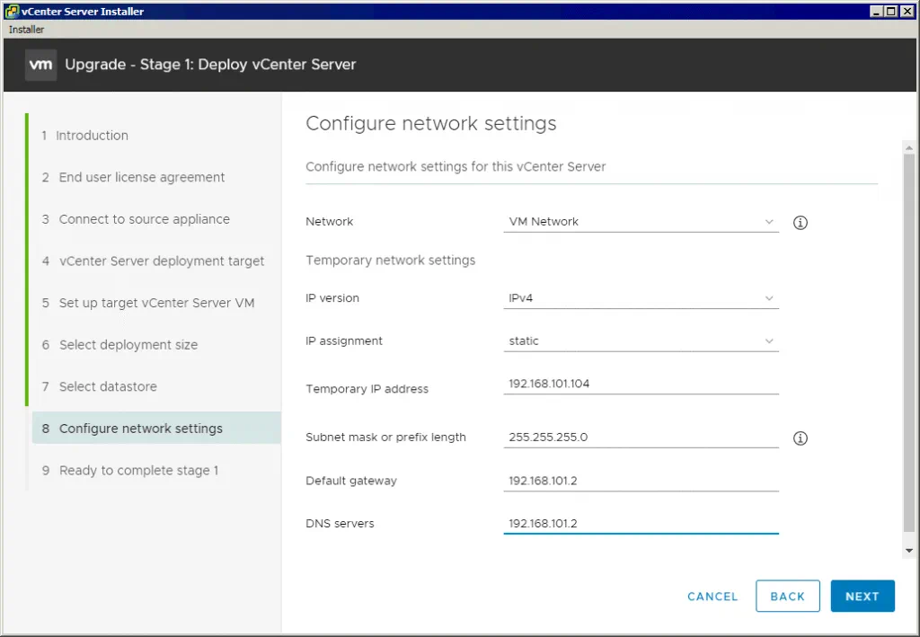 Upgrade-to-vCenter-7–configuring-network-settings