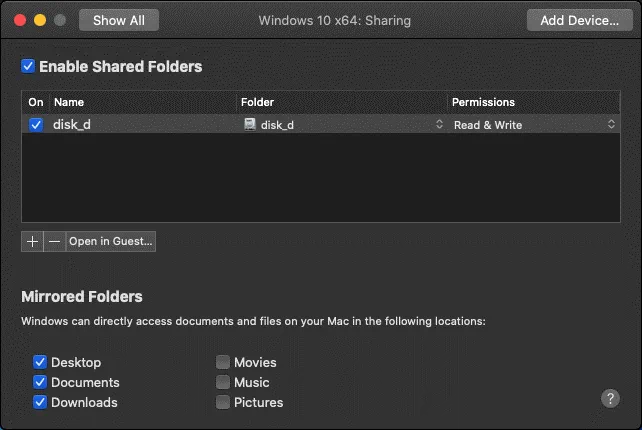 Configuración de carpetas compartidas para una máquina virtual en VMware Fusion