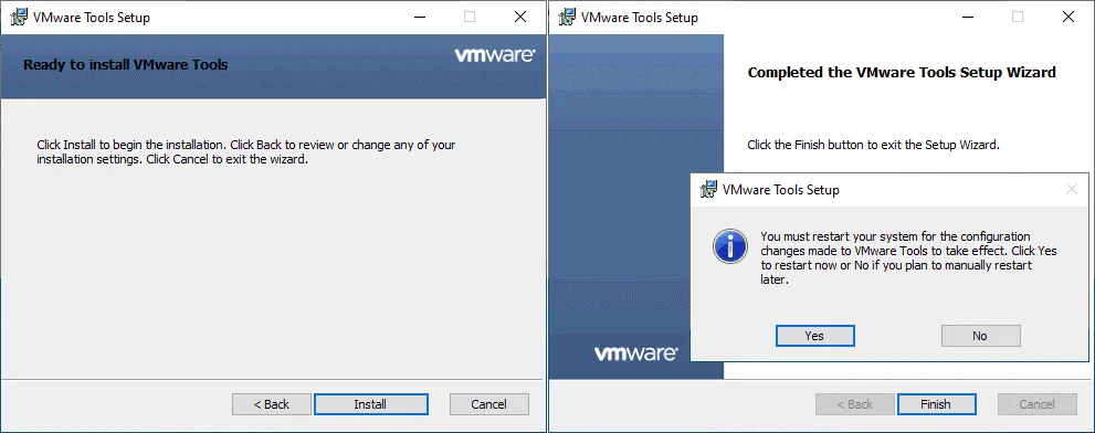 Finalización de la instalación de VMware Tools