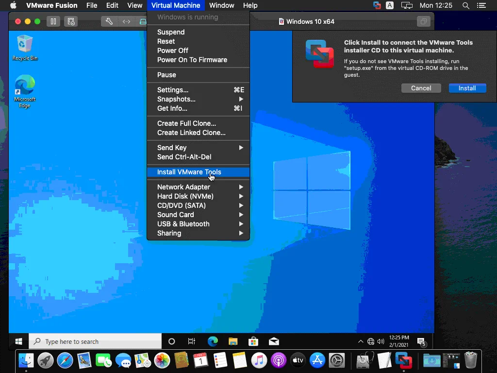 Instalación de VMware Tools en Windows 10 como sistema operativo invitado en VMware Fusion