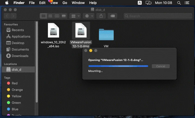 Abrir el instalador de VMware Fusion