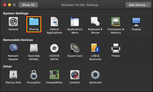 Ajustes de uso compartido de máquinas virtuales en VMware Fusion