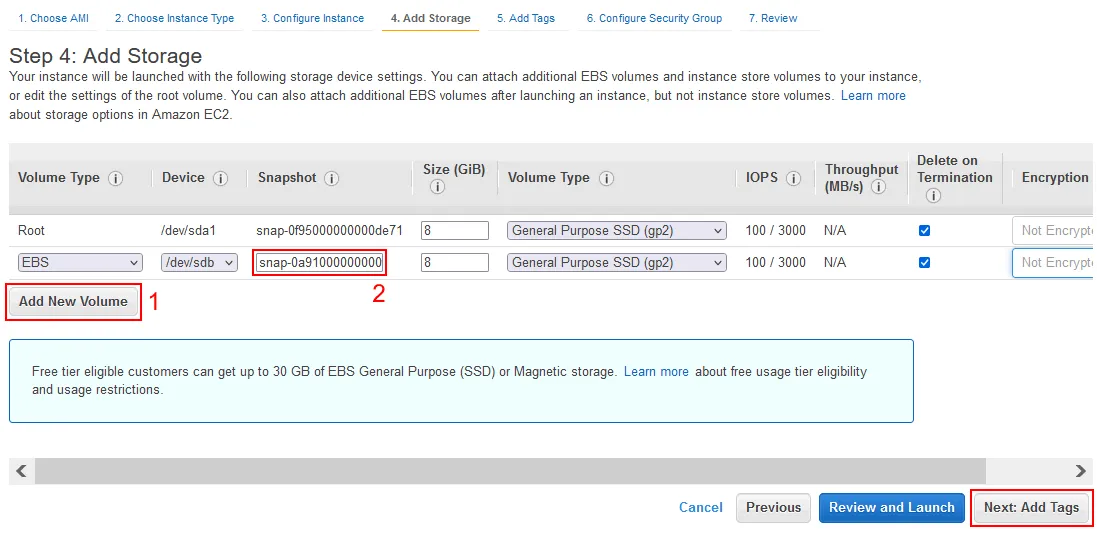 Attaching the EBS volume recovered from the AWS snapshot to the EC2 instance