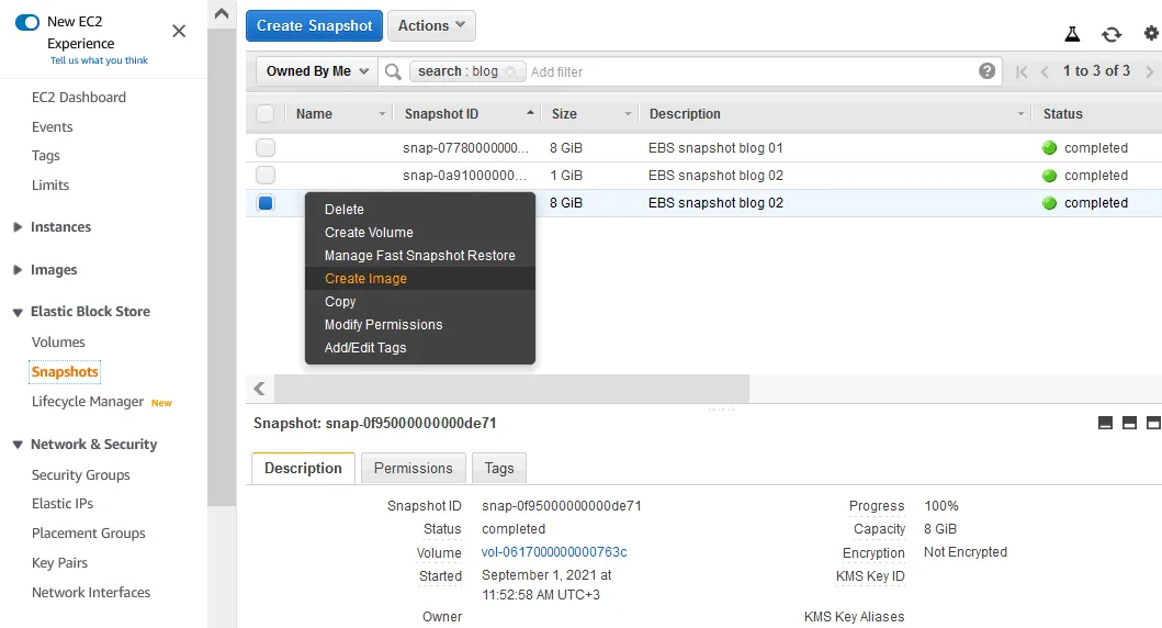 How to create EC2 instance from snapshot – creating an image