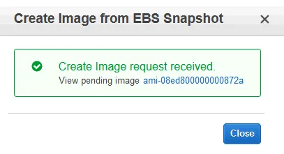 creating the image from the ec2 snapshot