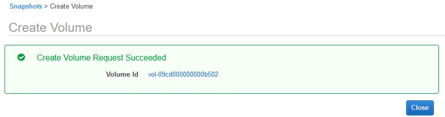 successful recovery of the volume from the ebs snapshot