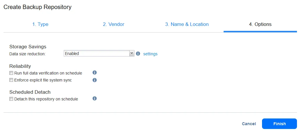 Configuring options for a backup repository located in Azure