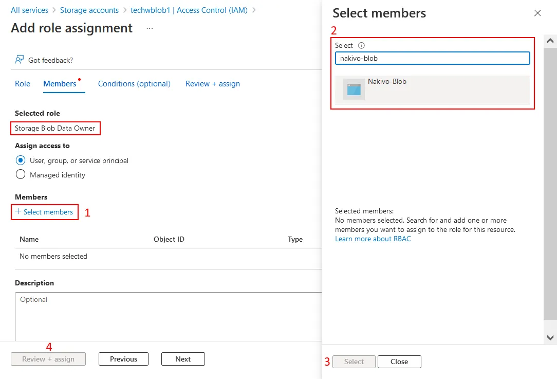Selecting members for a Storage Blob Data Owner