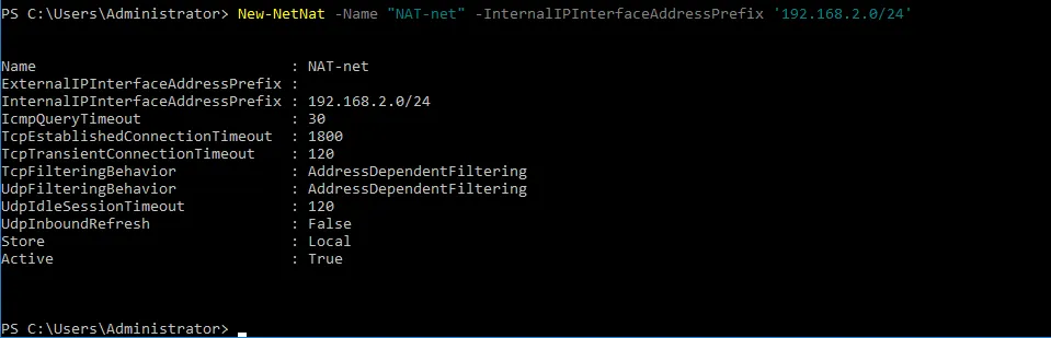 Defining a network address for the network used for NAT