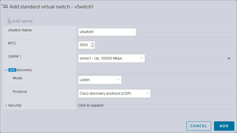 Konfigurieren eines neu zu erstellenden vSwitch