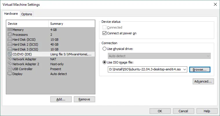 Auswahl der ISO-Datei, die in ein virtuelles optisches Laufwerk eingelegt werden muss
