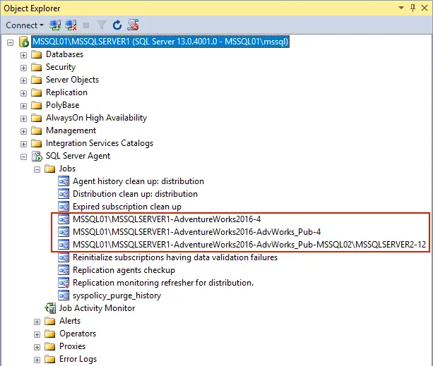 MS SQL Server Agent jobs are created for MS SQL Server replication
