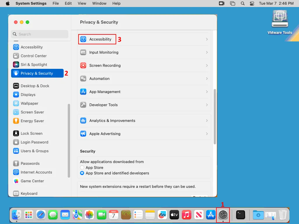 configuring security settings for VMware Tools
