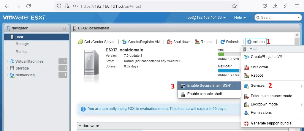 Enabling SSH access on an ESXi host