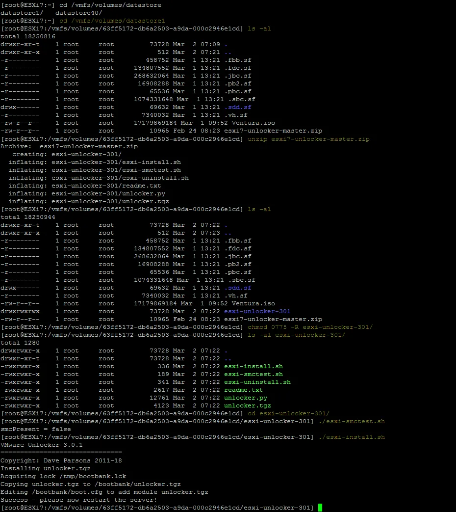 Installing the unlocker patch on ESXi