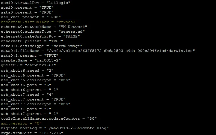Editing the VMX configuration file 