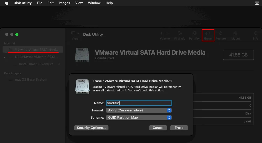 Formatting a partition on a virtual disk