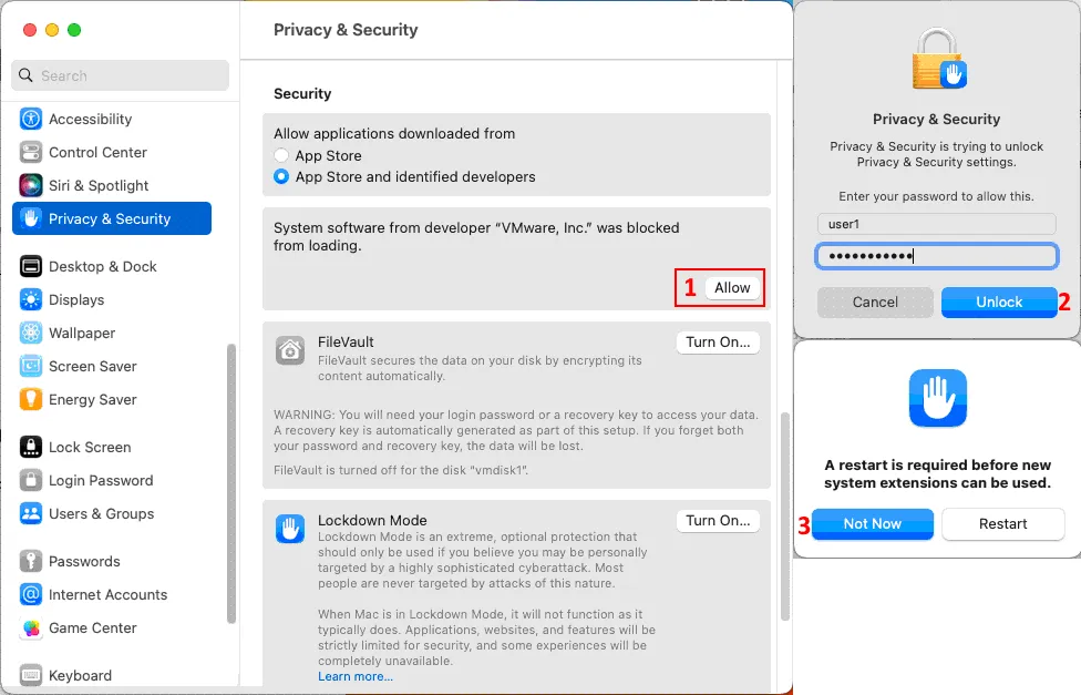 Allowing to run VMware Tools on macOS during the installation