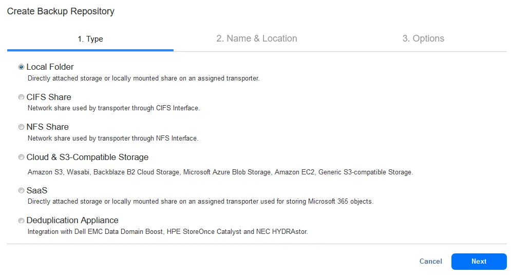 Selecting a Backup Repository type
