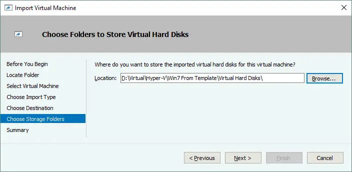 Choosing folders to store the virtual hard disks of a VM clone created