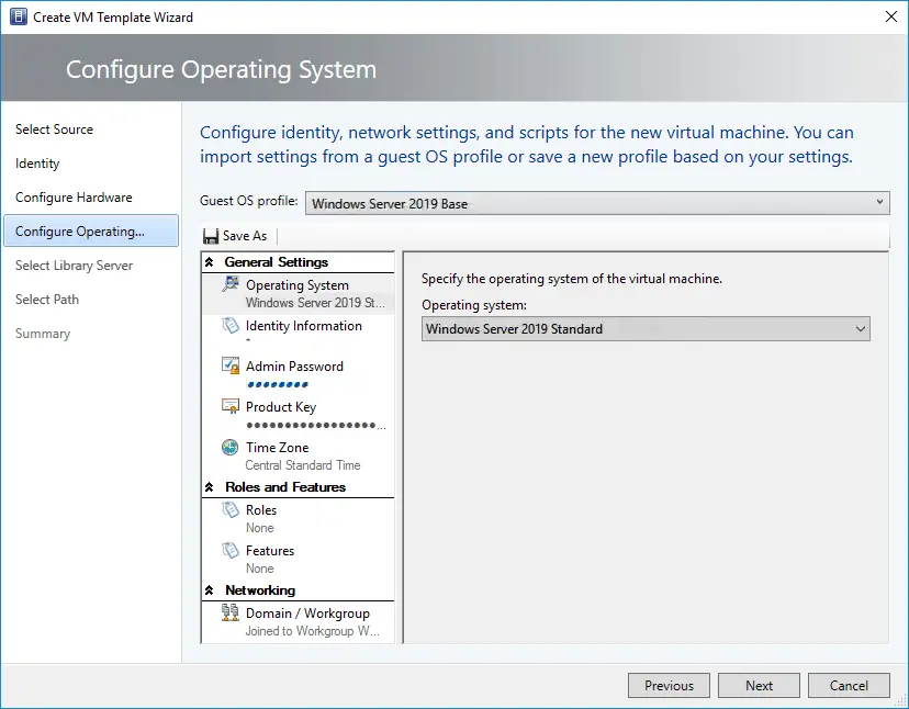 Configuring guest operating system options for a VM template