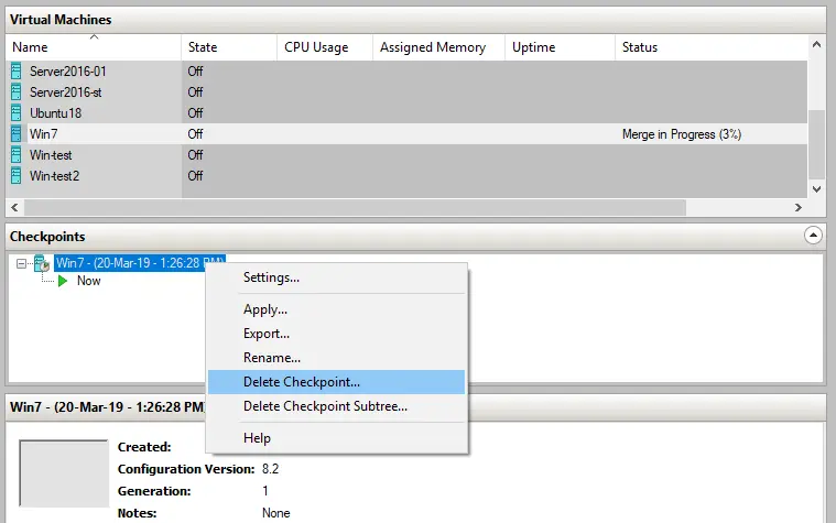 Deleting checkpoints before creating a Hyper-V VM template