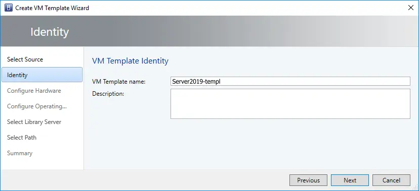 Entering a virtual machine template name