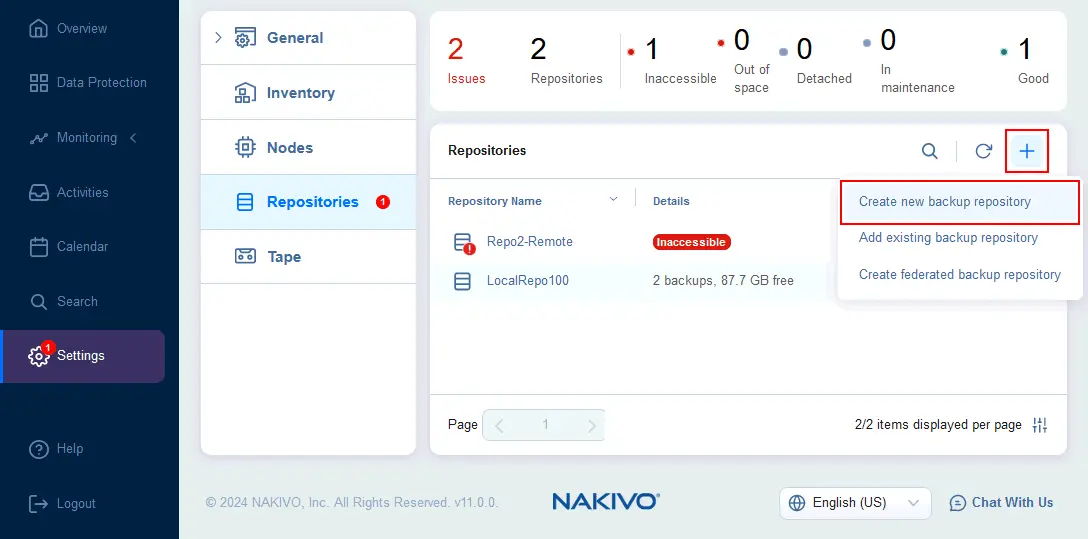 Creating a new backup repository