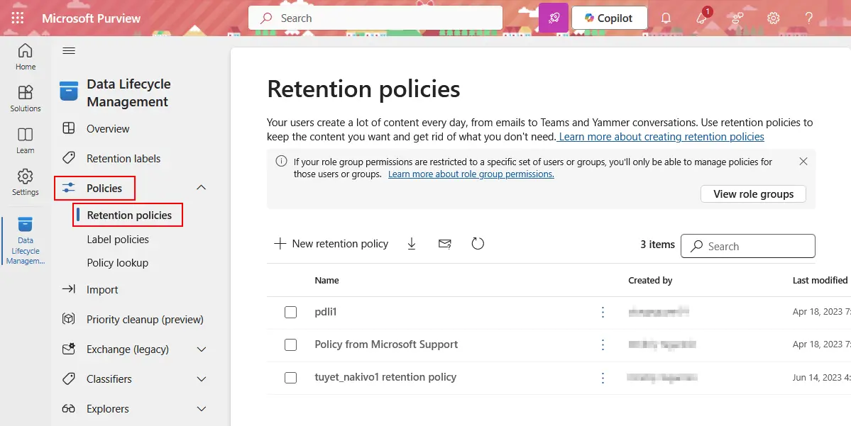 How to create retention policy in Office 365