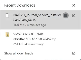 The NAKIVO journal service installer is downloaded
