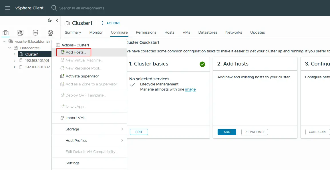 Adding hosts to the ESXi cluster