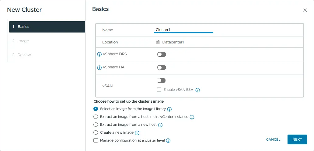 Configuring ESXi clustering options