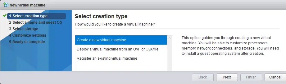 Creating a new VM on an ESXi host
